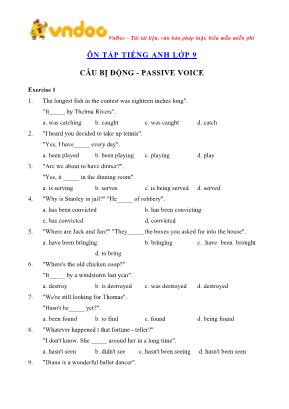 Ôn tập Tiếng Anh Lớp 9 Câu bị động - Passive voice